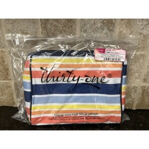 31 Thirty One Essentials Beauty Duo in Vista Stripe NWT Makeup Toiletry Bag 2 PC